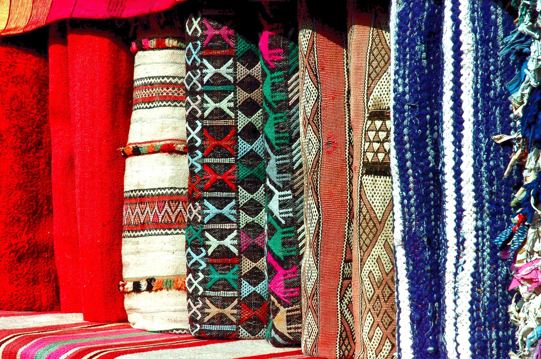 colorful traditional textiles display