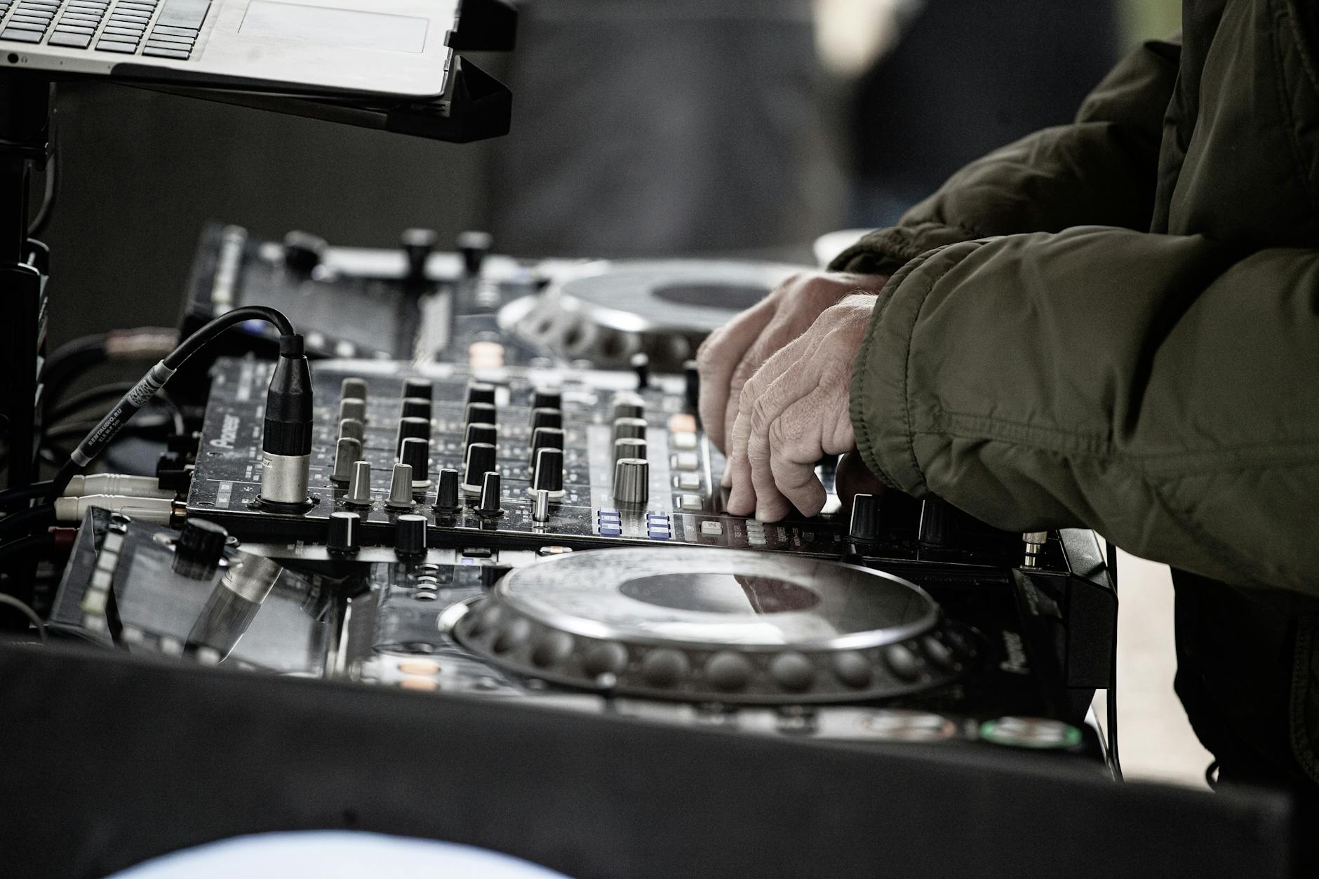 dj using sound mixer