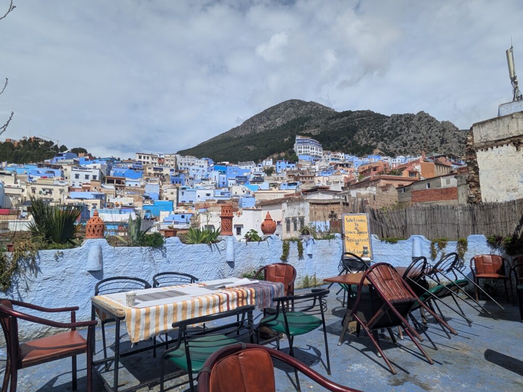 View from Green Space restaurant of the town and the mountain