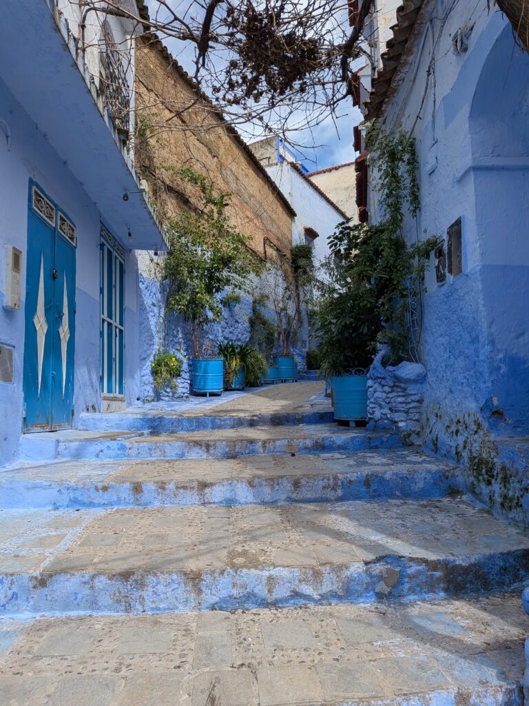 Some blue steps and blue walls